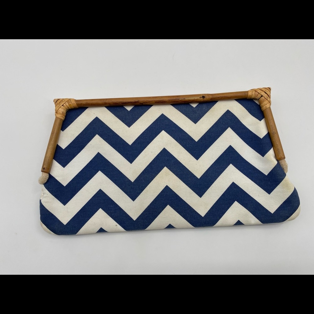 Blue and White Striped Fabric Wristlet Clutch 14"x 8"- Preowned with Character